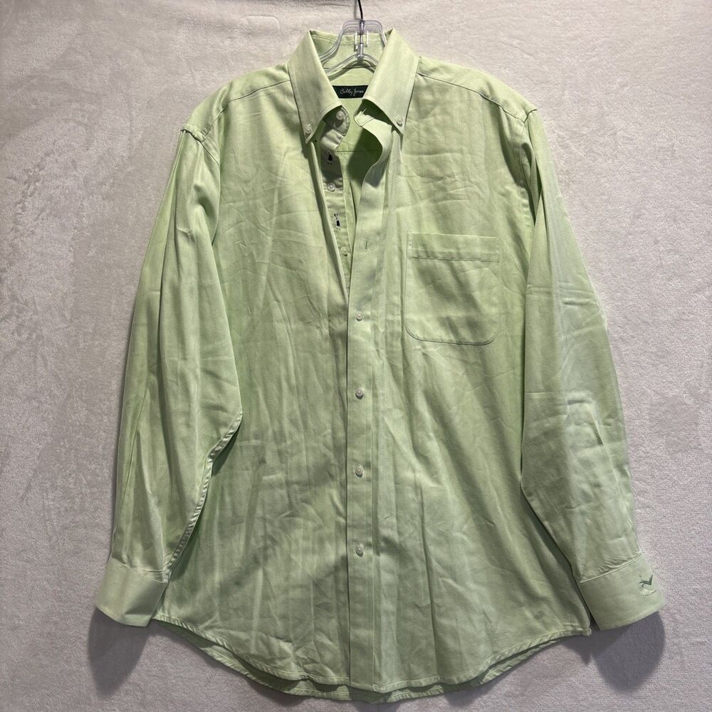 Bobby Jones Green Long Sleeve Button Down Collared Herringbone Shirt Mens Medium